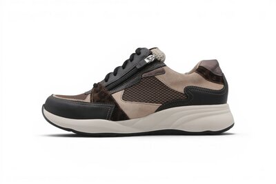 Durea  Fleur Sneaker met Rits Zwart/Seppia/Bruin