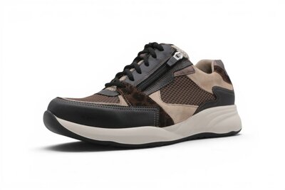 Durea  Fleur Sneaker met Rits Zwart/Seppia/Bruin